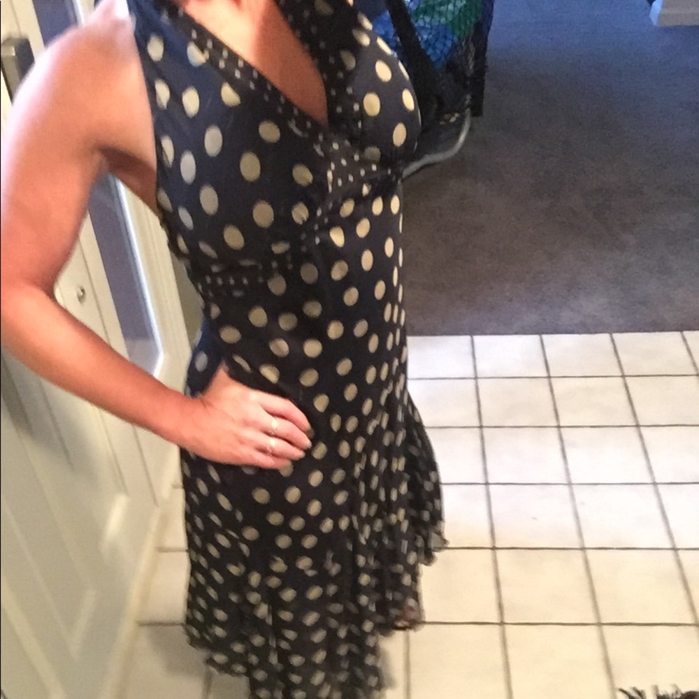 Jonathan Martin Blue and beige polka dotted dress.